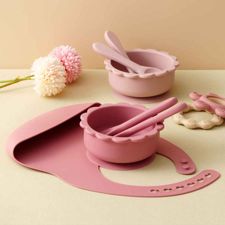 Waterproof Baby Bibs Silicone - 4PCS Baby Silicone Tableware Set Soft