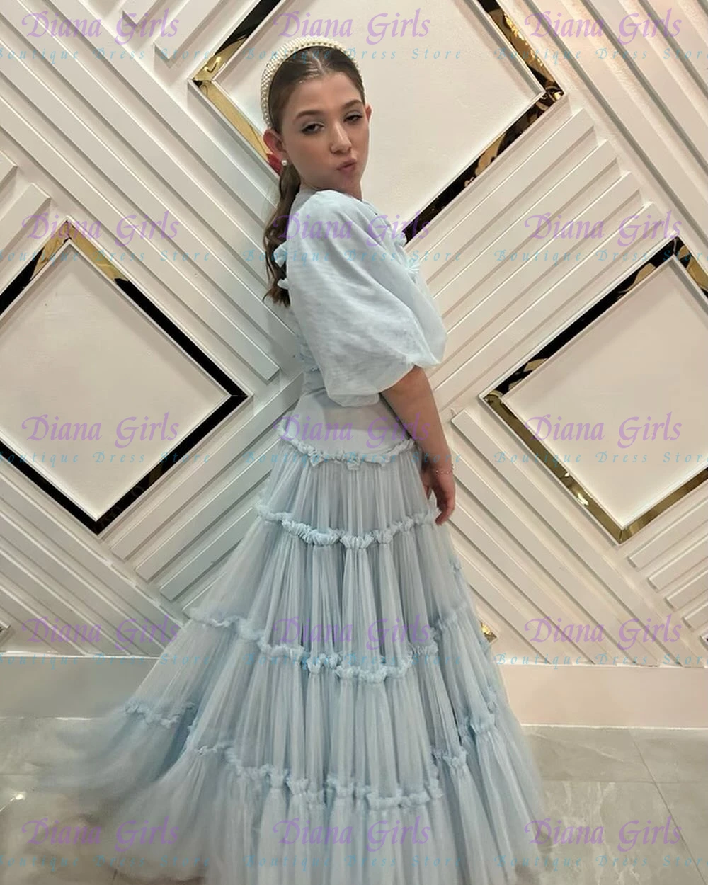 Elegant Quality Light Blue Flo - Toddler Girl Tulle Party Dress ulasan dan harga