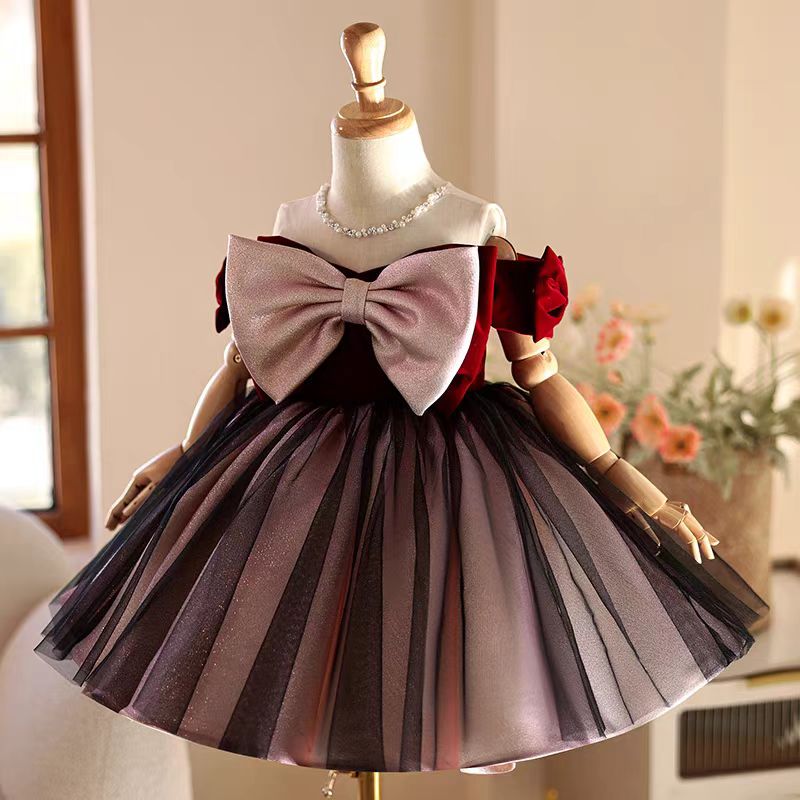 Jill Wish J464 Elegant Burgund - Toddler Girl Tulle Party Dress ulasan dan harga