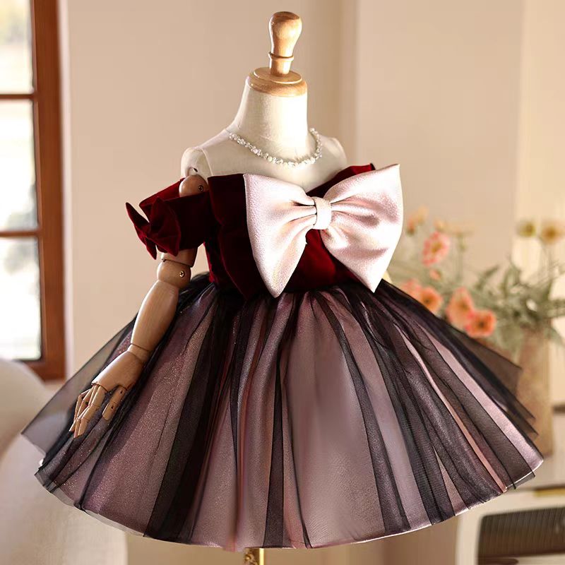 Jill Wish J464 Elegant Burgund - Toddler Girl Tulle Party Dress ulasan dan harga